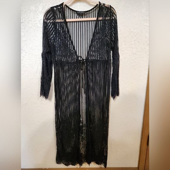 Haute Monde Black Lace Duster Cardigan Small - Picture 6 of 6
